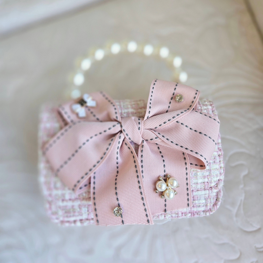 Tweed Bag with Bow and Pearl Handle